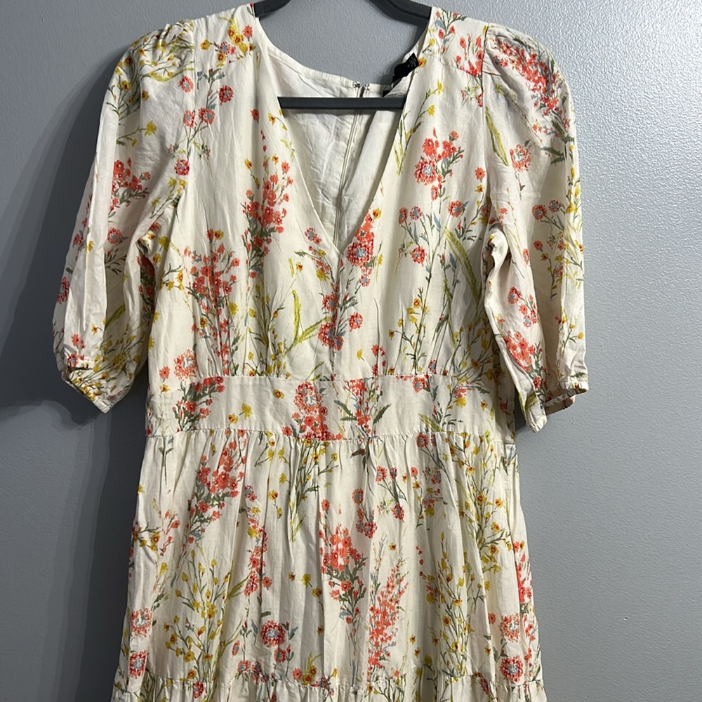 Ralph Lauren Floral Cream Maxi Dress with Orange/Yellow/Pink Print Size 10 - Picture 2 of 11